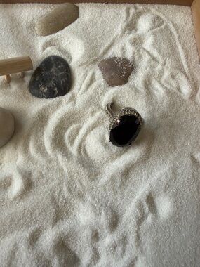 Anthropologie Silver-Tone Ring with Black Oval Gem